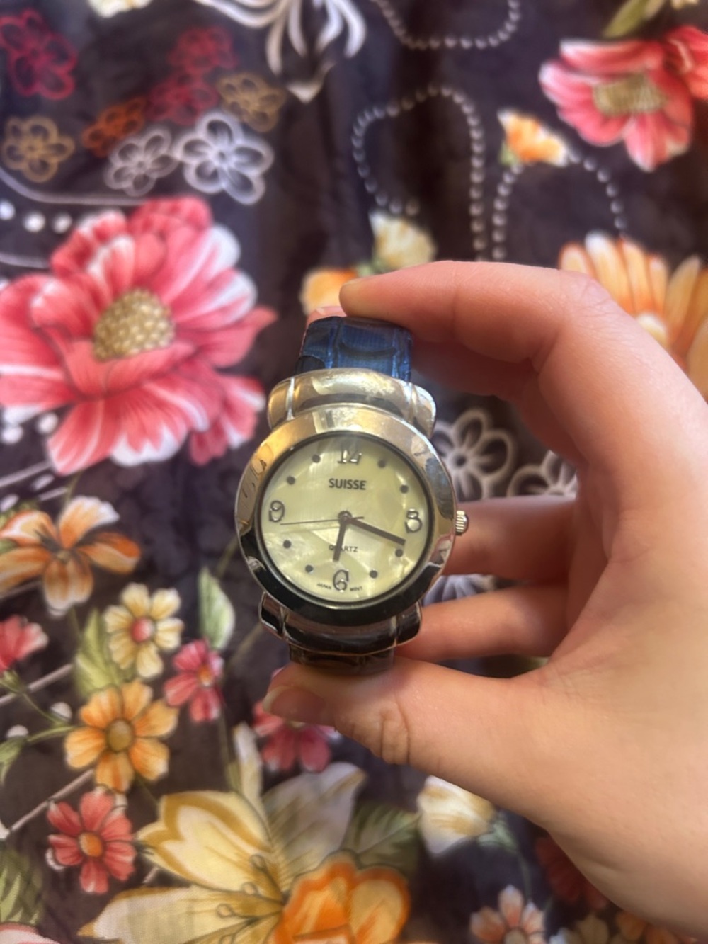 Suisse Quartz Japan movt Ladies Watch Cuff in Blue and Silver